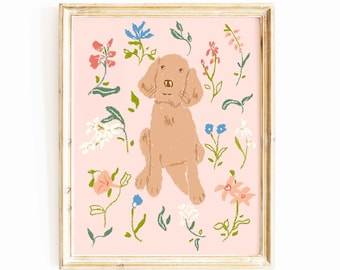 Dog and Wildflowers Art Print: Whimsical Dog Lover Gift