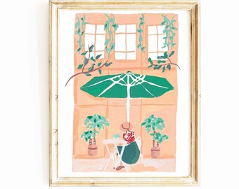 French Cafe Wall Art | Parisian Cafe Painting | Wall Decor | Gouache Watercolor Painting | Art Print | Gallery Wall Painting