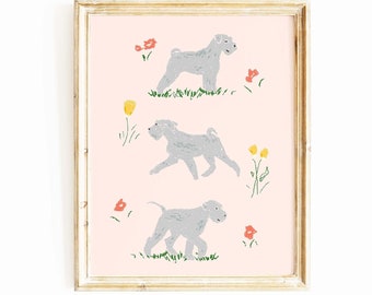 Happy Schnauzer Art Print: Hand-Drawn Dog Poster