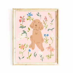 Dog and Wildflowers Art Print | Dog Wall Art | Dog Drawing | Wildflower Art | Wildflowers Poster | Home Decor | Dog Lover Gift