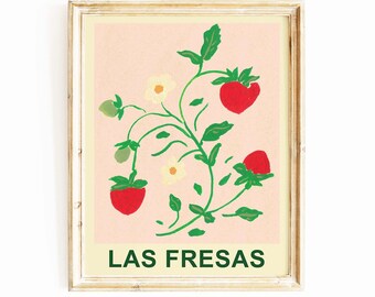 Las Fresas Strawberry Art Print | Strawberry Wall Art | Kitchen Art Print | Strawberry Painting | Strawberry Poster | Kitchen Home Decor |