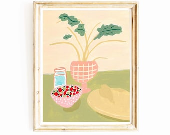 Strawberry art print | Strawberry Wall Art | Kitchen Art Print | Strawberry Painting | Strawberry Poster | Kitchen Home Decor |