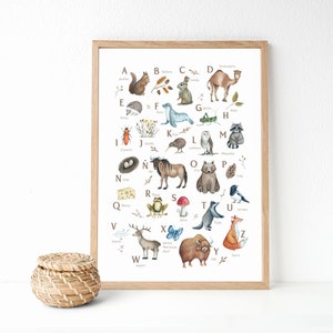 ABECEDARIO: Alfabeto de los animales del bosque, láminas infantiles, abecedario ilustrado ABC para niños. Alfabeto para niños ABC lámina.