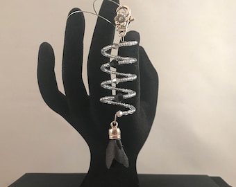 Purse charm, zipper pull, purse accessory, black and silver, Purse Bloing