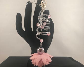 Purse charm, zipper pull, purse accessory, pink and clear, Purse Bloing