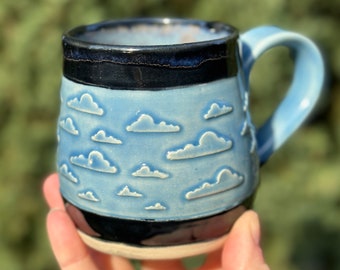 Cloud mug, clouds, blue sky mug, handmade mug, blue mug, coffee mug, 12 oz mug