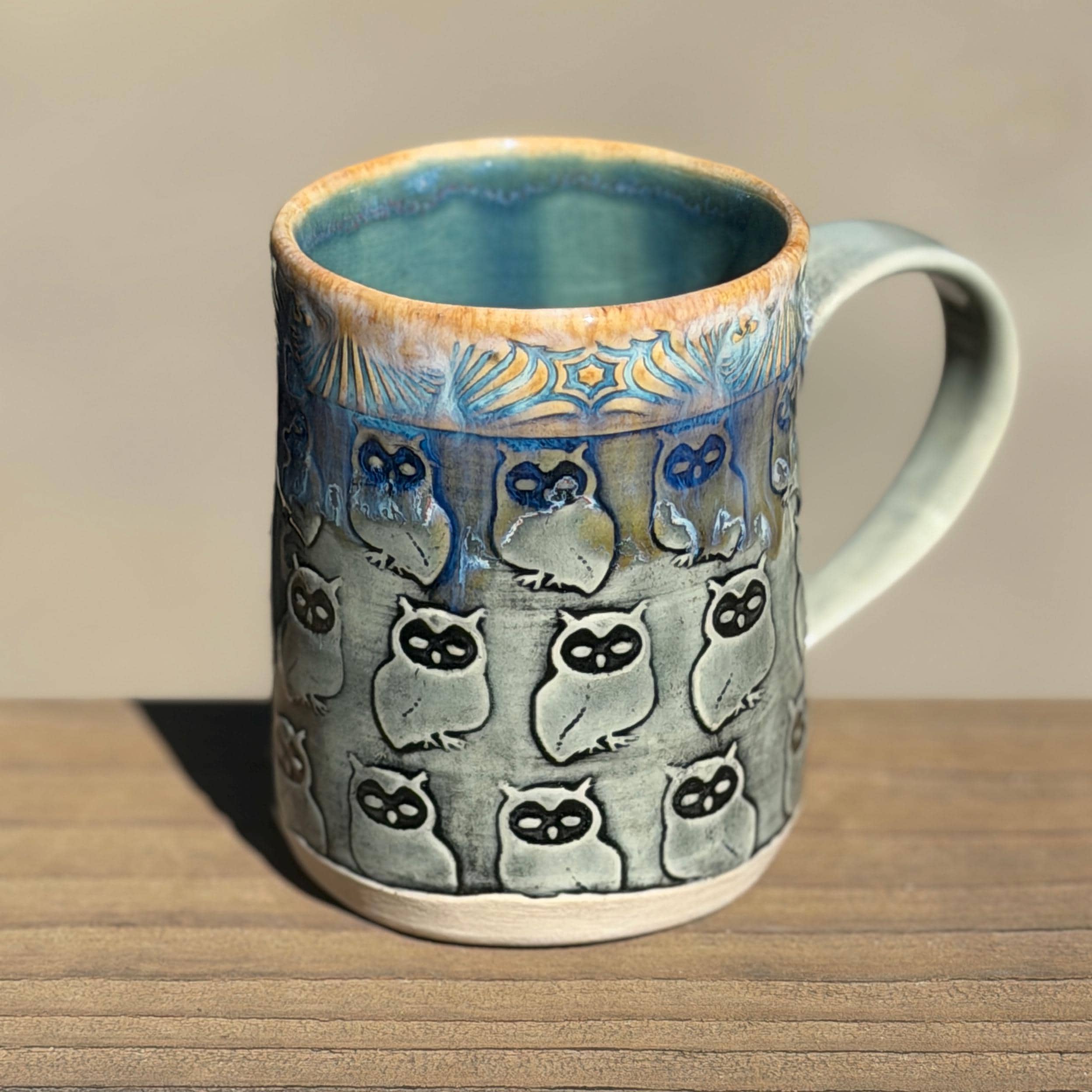Owl Mug: Handmade 14 oz Ceramic Coffee Cup, Microwave Dishwasher Safe