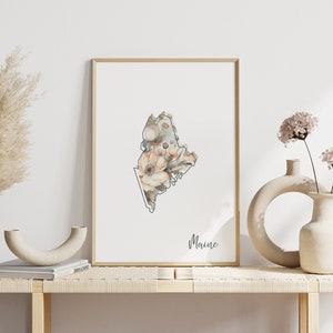 Maine Digital Art Print for Wall Art Downloadable Print for Maine State Wall Decor Digital Print for Home Decor Floral Art Print