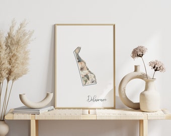 Delaware Digital Art Print voor Wall Art downloadbare print voor Delaware State Wall Decor Digital Print voor Home Decor Floral Art Print