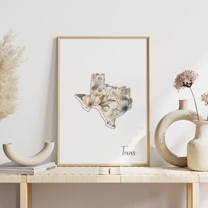 Stampa artistica digitale del Texas per la stampa scaricabile di arte murale Stampa digitale della decorazione della parete dello stato del Texas Stampa artistica floreale per la casa