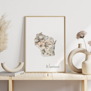 Wisconsin Digital Art Print for Wall Art Downloadable Print Wisconsin State Wall Decor Digital Print Home Decor Floral Art Print