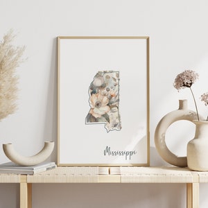 Mississippi Digital Art Print for Wall Art Downloadable Print for Mississippi State Wall Decor Digital Print for Home Decor Floral Art Print