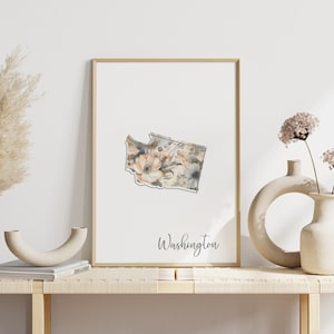 Washington Digital Art Print für Wand Art Herunterladbare Druck Washington State Wand-Dekor Digitaldruck Home Decor Floral Art Print