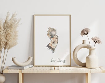New Jersey Digital Art Print for Wall Art Downloadable Print for New Jersey State Wall Decor Digital Print for Home Decor Floral Art Print