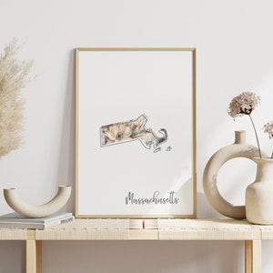 Massachusetts Digital Art Print Wall Art Downloadable Print for Massachusetts State Wall Decor Digital Print for Home Decor Floral Art Print