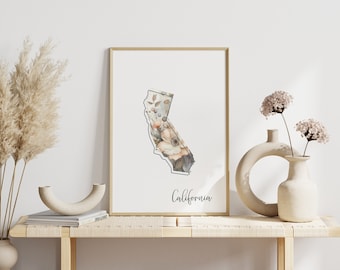 California Digital Art Print for Wall Art Downloadable Print for California State Wall Decor Digital Print for Home Decor Floral Art Print