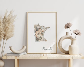 Minnesota Digital Art Print for Wall Art Downloadable Print for Minnesota State Wall Decor Digital Print for Home Decor Floral Art Print