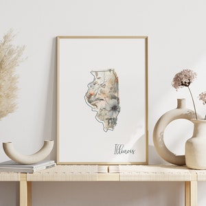 Illinois Digital Art Print for Wall Art Downloadable Print for Illinois State Wall Decor Digital Print for Home Decor Floral Art Print