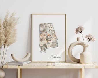 Alabama Digitaler Kunstdruck für Wandkunst Herunterladbarer Druck für Alabama State Wall Decor Digitaldruck für Home Decor Floraler Kunstdruck