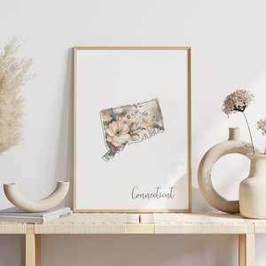 Connecticut Digital Art Print for Wall Art Downloadable Print for Connecticut State Wall Decor Digital Print for Home Decor Floral Art Print