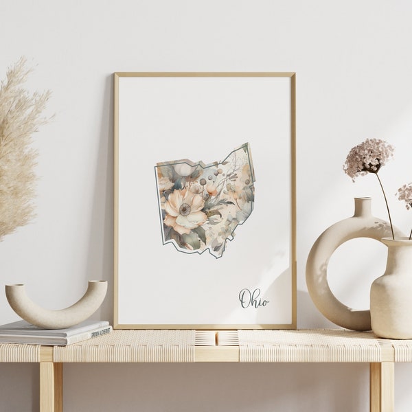 Ohio Digital Art Print for Wall Art Downloadable Print Ohio State Wall Decor Digital Print for Home Decor Floral Art Print