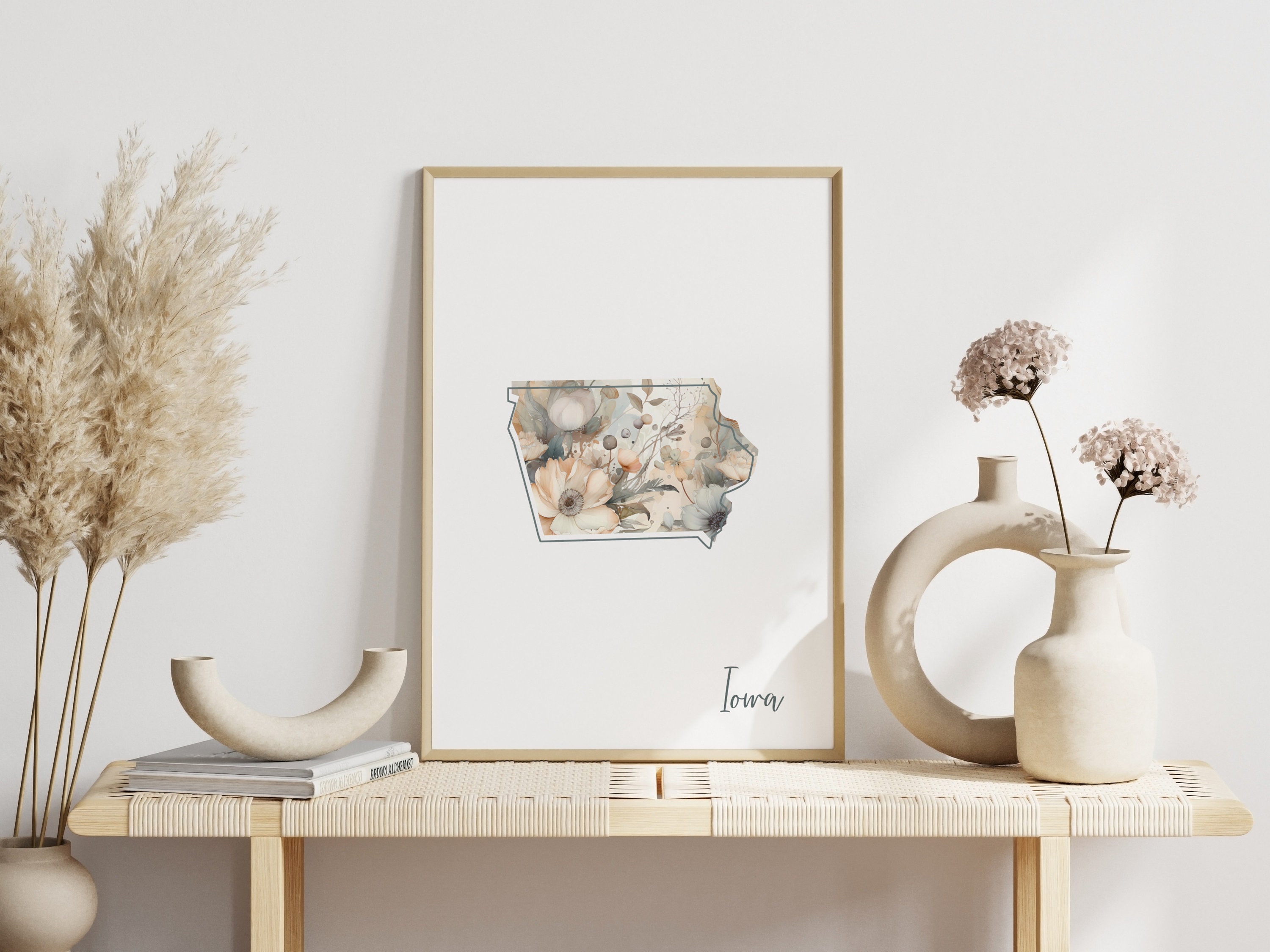 Iowa Digital Art Print for Wall Art Downloadable Print for Iowa State Wall Decor Digital Print for Home Decor Floral Art Print