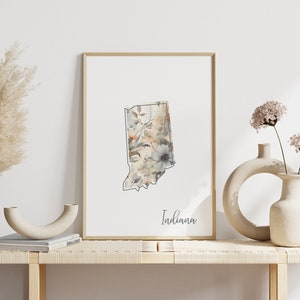 Indiana Digital Art Print for Wall Art Downloadable Print for Indiana State Wall Decor Digital Print for Home Decor Floral Art Print