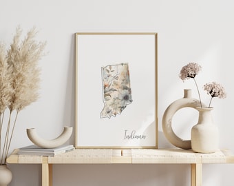 Indiana Digital Art Print für Wandkunst Herunterladbare Druck für Indiana State Wand-Dekor Digitaldruck für Home Decor Floral Art Print