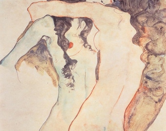Egon Schiele, Dos mujeres abrazándose (estampado): Arte queer vintage (descarga digital)