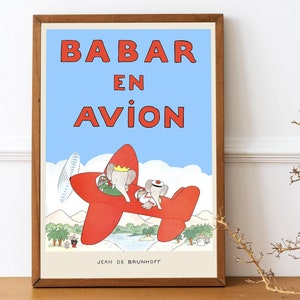 Babar the elephant wall decor printable wall art nursery decor kids gift retro wall art illustration print nursery decor cute wall art