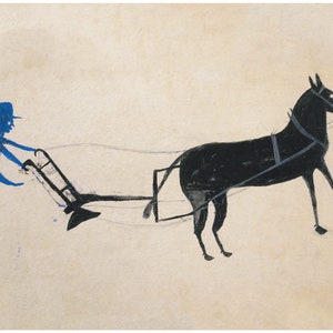 Impression d&#39;art Bill Traylor : homme à la charrue, art populaire américain