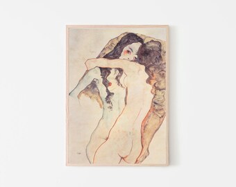 Two Women Embracing 1911 Egon Schiele Print - Fine Art Print Home Decor Expressionism Print Schiele Poster Lesbian Wall Art Birthday Gift