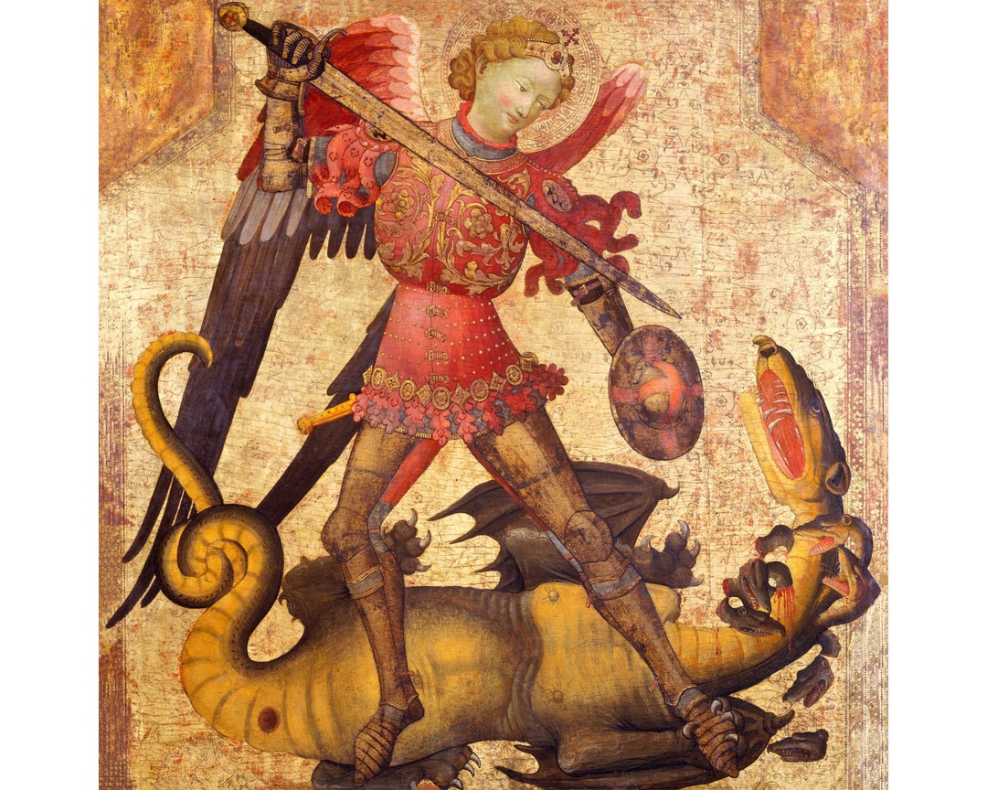 St. Michael and the Dragon Art Print | Medieval Knight Wall Art - Etsy