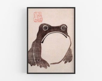 Japanese frog art print | Vintage Matsumoto Hoji Woodblock wall art | Cute angry toad | Asian animal art | Eco-Friendly gift