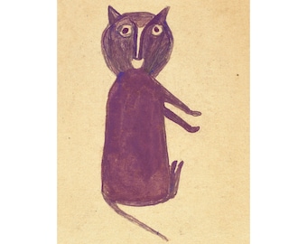Bill Traylor Cat Art Print: Americana Folk Naive Painting