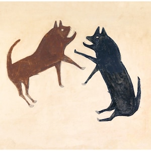 Lámina artística de Bill Traylor: Dos perros peleando, arte popular americano