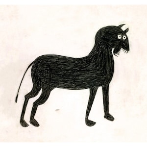 Lámina artística de Bill Traylor: Gato negro con dientes, arte popular americano