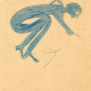 Lámina artística de Bill Traylor: Hombre agachado, arte popular ingenuo