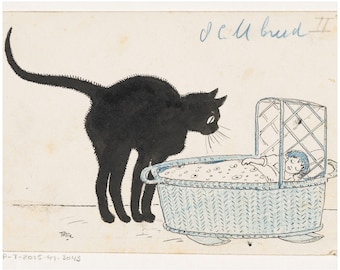 Retro Black Cat Art Print: Whimsical Home Decor (Digital Download)