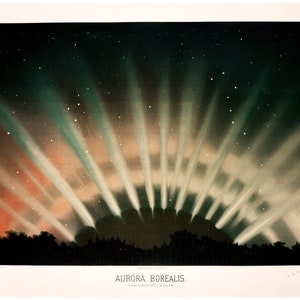 Aurora Borealis Kunstdruck | Vintage Himmelskörper, Astronomie Wandkunst | Nachthimmel | Sternenklare, sternenklare Nacht | Farbenfroher Himmel