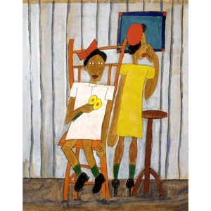 Vintage African American Folk Art Print: Two Women Portrait