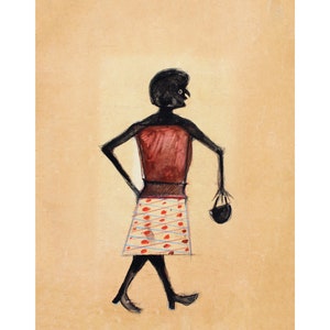 Impression d&#39;art Bill Traylor : femme avec sac à main, art populaire américain