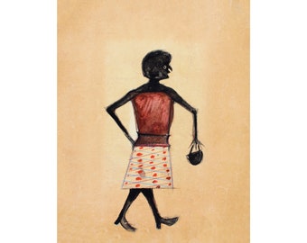 Bill Traylor Art Print: Woman with Purse, Americana Folk Art