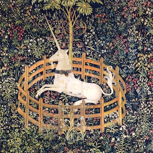 Medieval Unicorn Tapestry Digital Art Printable Instant Download Enchanting Wall Decor for girls room or nursery, renn faire art
