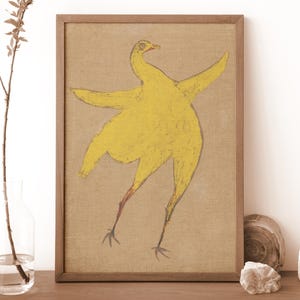 Arte americano de Bill Traylor / Pollo amarillo sobre cartón / Arte popular de granja / Artista autodidacta afroamericano / Decoración de pared vintage moderna