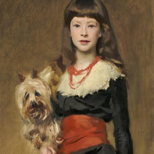 Mädchen mit Hund Kunstdruck: Vintage Style Portrait (Digitaler Download)