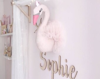 Princess Swan Faux Taxidermy, Fabric Wall Mounted Animal Head, nursery wall decor, kids room, Swan Bust, Swan Taxidermy