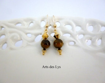 Earrings Natural Stone of TIGRE and Gold Plated - Natural Stone Jewelry - Lithotherapy