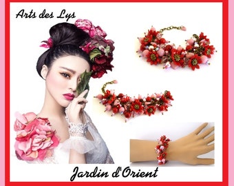 ORIENT JARDIN bracelet - Jade, Swarovski Crystal, Bohemian Crystal, Pearly Glass and Wood Pearls, Polymer Clay