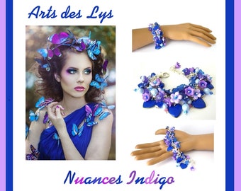 Bracelet  * NUANCES INDIGO *  Cristal de Swarovski, laiton émaillé, Cristal de Bohême, argile polymère